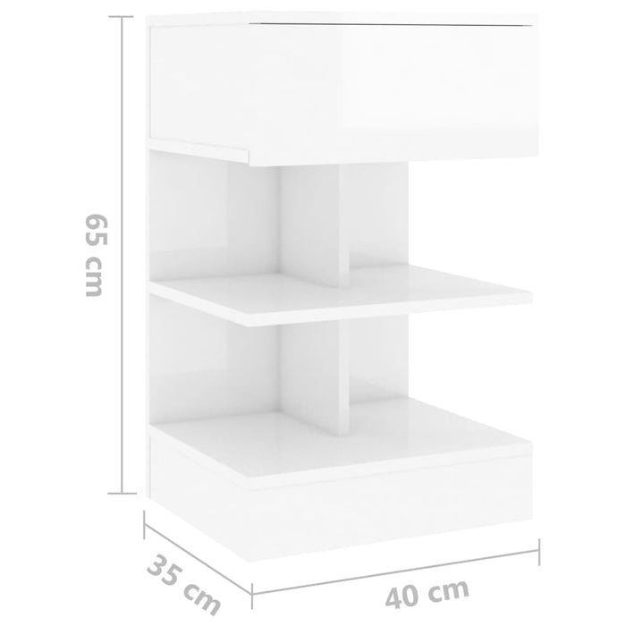 Noptiera 2 buc Alb Lucios 40x35x65 cm