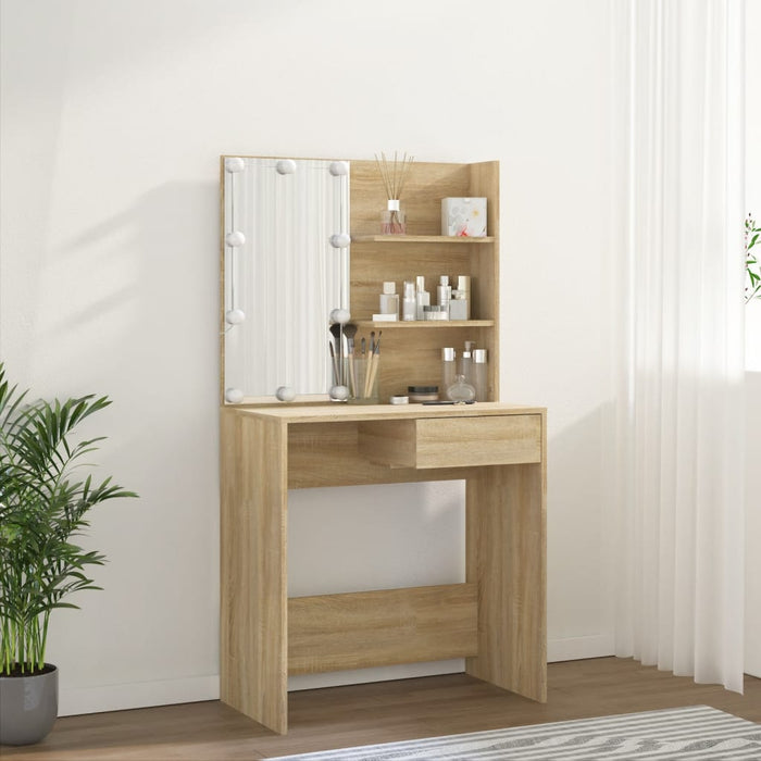 Dressing Table with LED Sonoma Oak 74.5x40x141 cm Engineered Wood