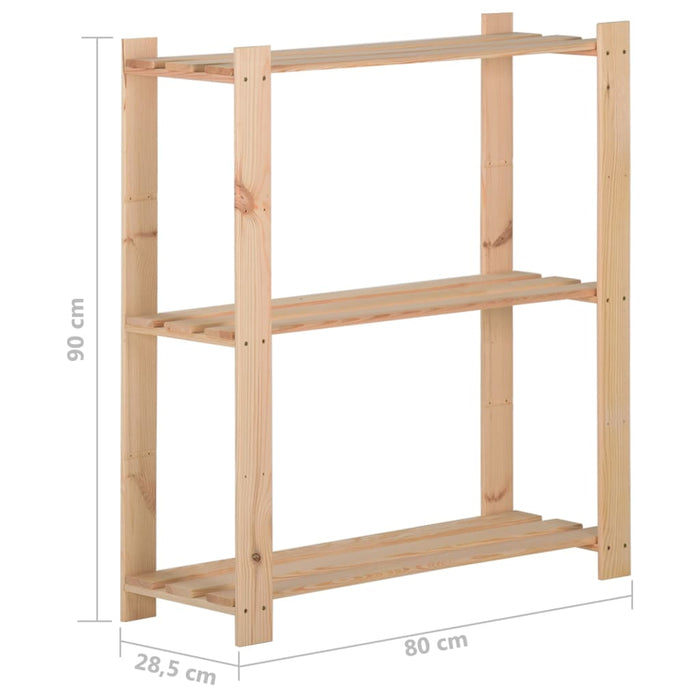 3-етажен стелаж за съхранение 80x28,5x90 см масивна борова дървесина