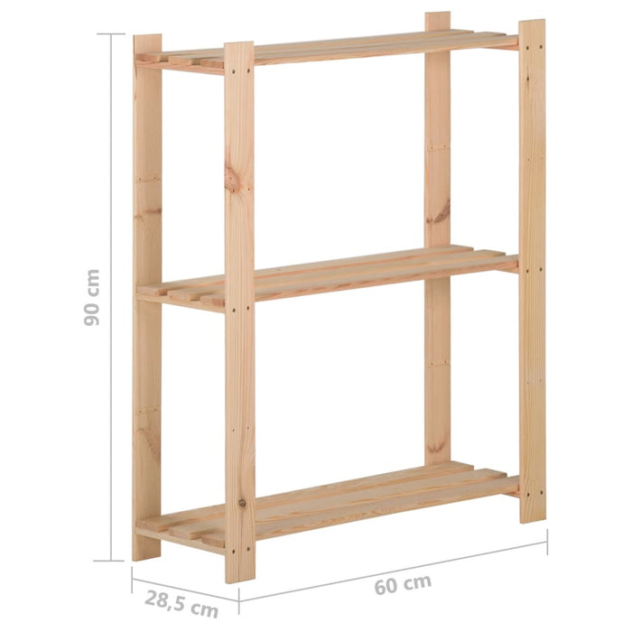 3-етажен стелаж за съхранение 60x28,5x90 см масивна борова дървесина