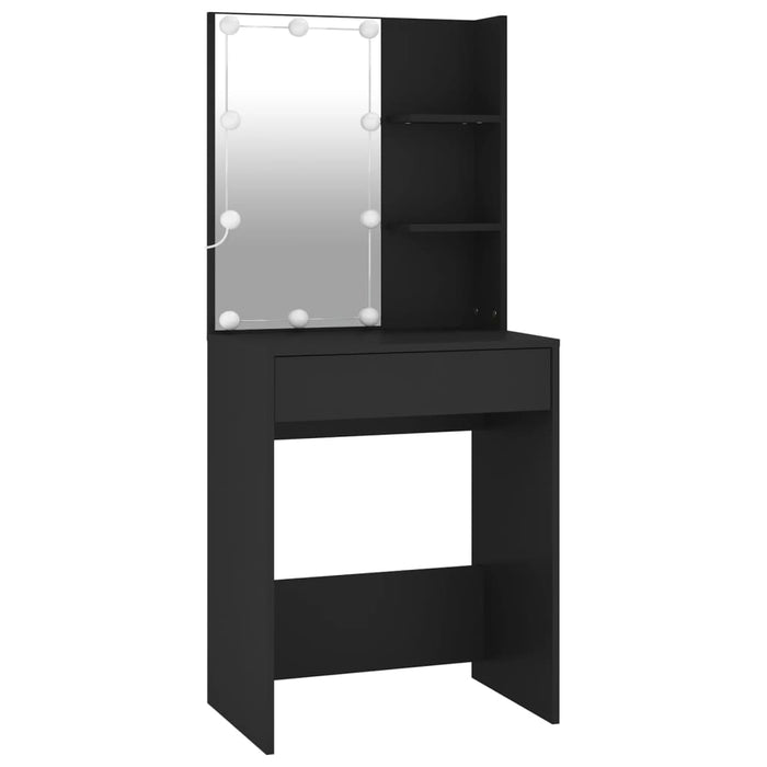 LED Dressing Table with Cabinet Black Engineered Wood