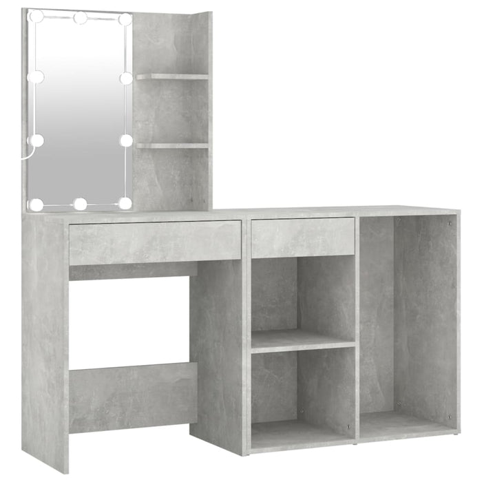 LED Dressing Table with Cabinet Concrete Grey Engineered Wood