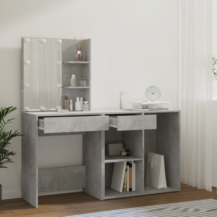 LED Dressing Table with Cabinet Concrete Grey Engineered Wood