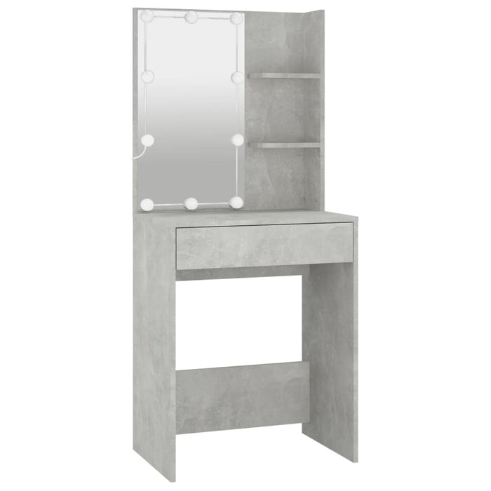 LED Dressing Table with Cabinet Concrete Grey Engineered Wood