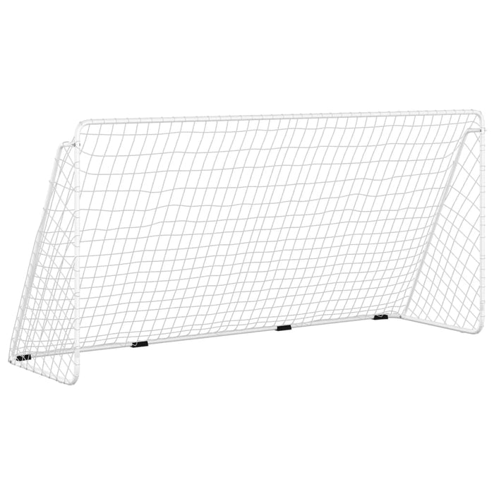 Port de fotbal cu plasa alba 366x122x182 cm otel