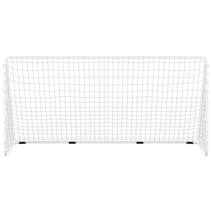 Port de fotbal cu plasa alba 366x122x182 cm otel