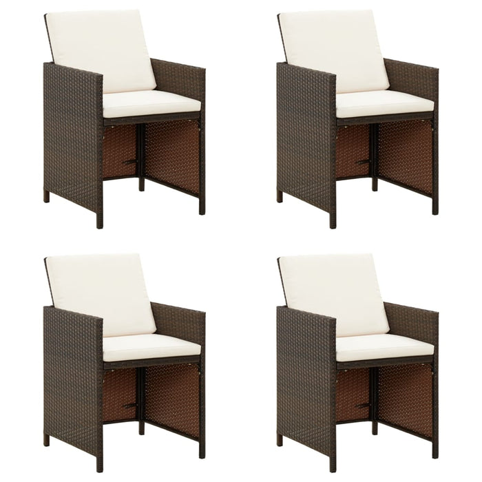 Garden Dining Chairs with Cushions 4 pcs Brown Poly Rattan