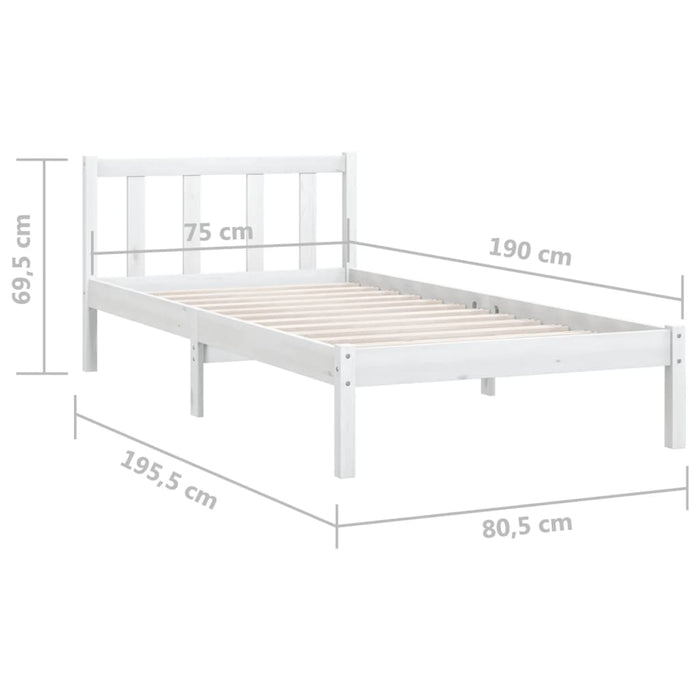 Bed Frame without Mattress White Solid Wood Small Single