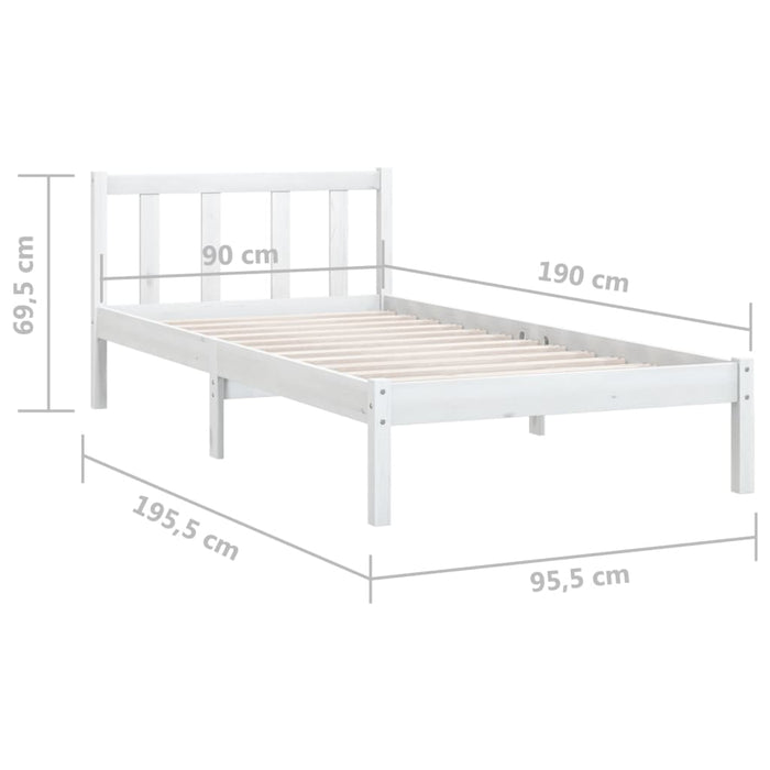 Bed Frame without Mattress White Solid Wood Single