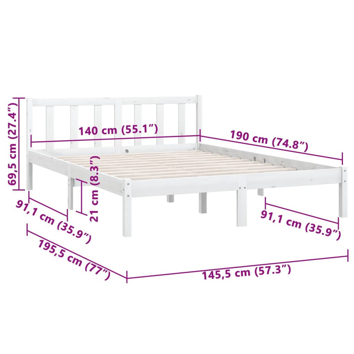 810063 vidaXL Bed Frame without Mattress White Solid Wood 140x190 cm