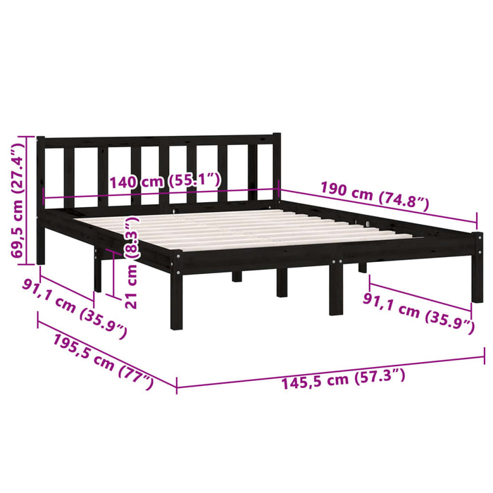 810066 vidaXL Cadru pat fără saltea Lemn masiv negru 140x190 cm