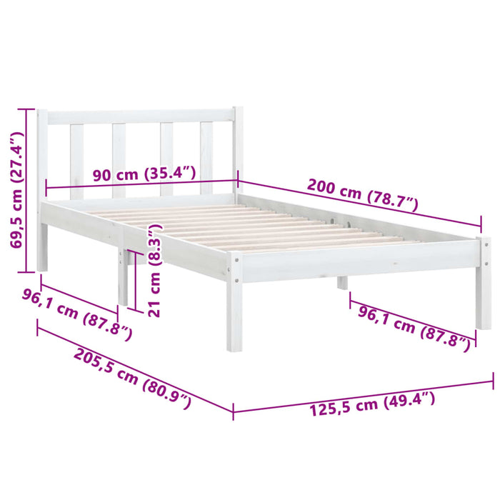 810068 vidaXL Cadru pat fără saltea Lemn masiv alb 90x200 cm