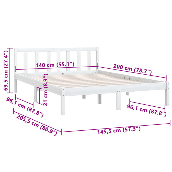 810083 vidaXL Cadru pat fără saltea Lemn masiv alb 140x200 cm