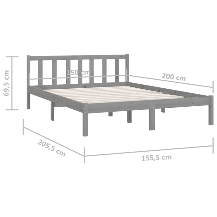 Cadru de pat fără saltea Gri Lemn masiv de pin King Size