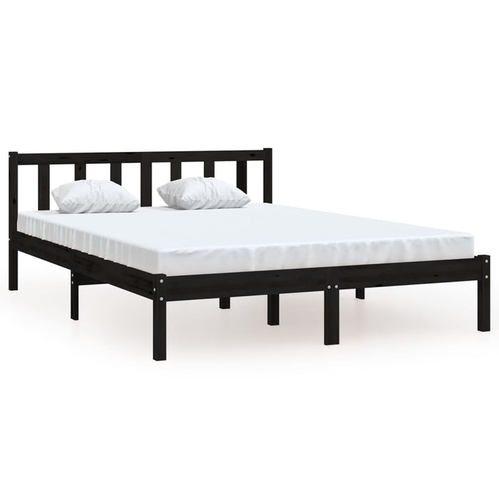 Bed Frame without Mattress Black Solid Wood Pine King Size