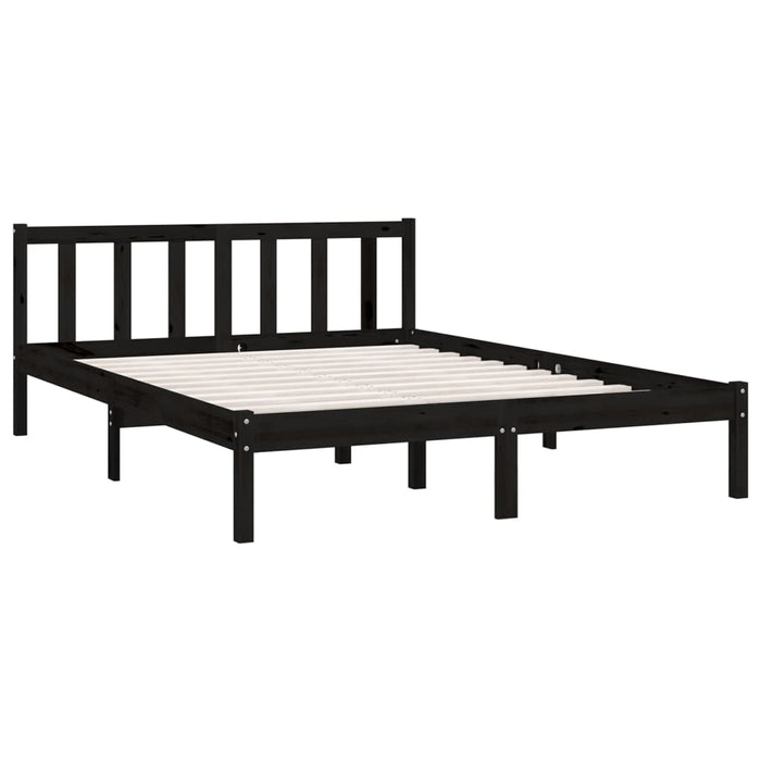 Bed Frame without Mattress Black Solid Wood Pine King Size