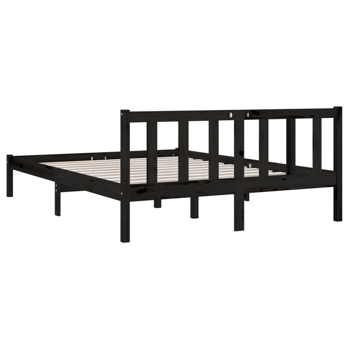 Bed Frame without Mattress Black Solid Wood Pine King Size