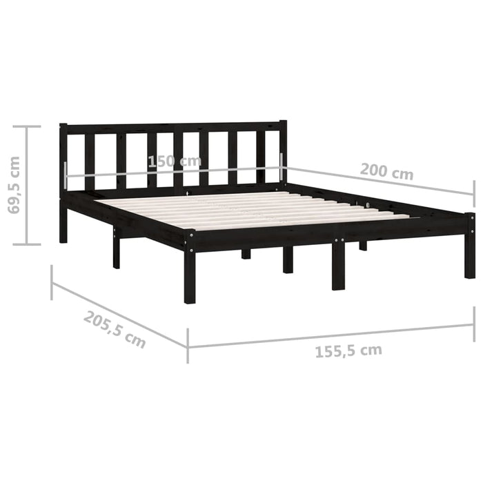 Bed Frame without Mattress Black Solid Wood Pine King Size