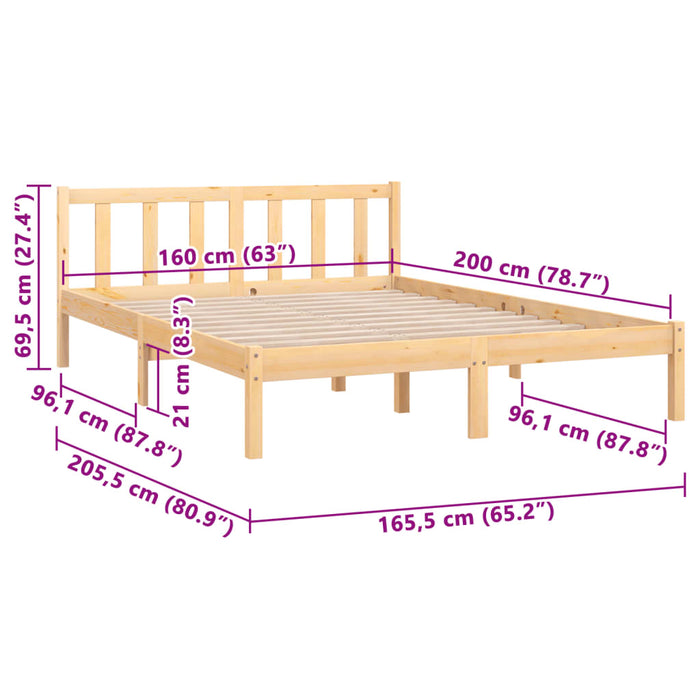 810092 vidaXL Bed Frame without Mattress Solid Wood 160x200 cm