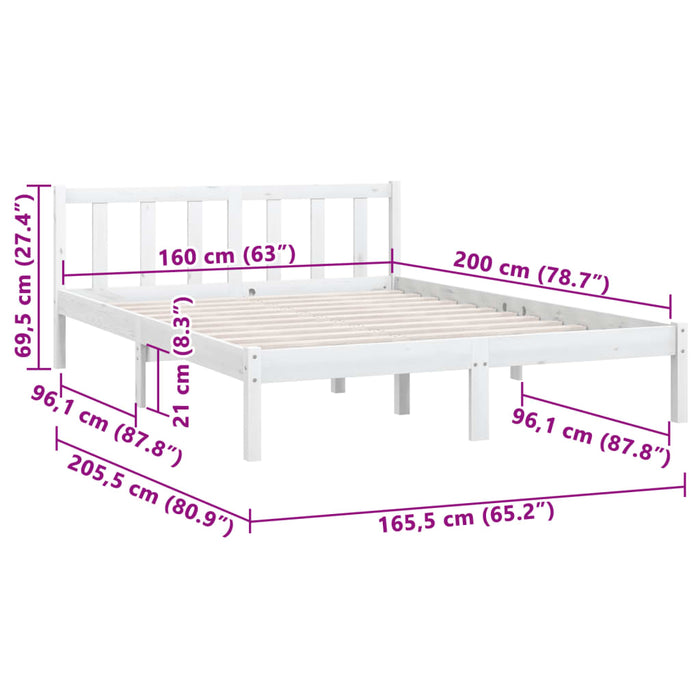 810093 vidaXL Рамка за легло без матрак Бяло масивно дърво 160x200 см