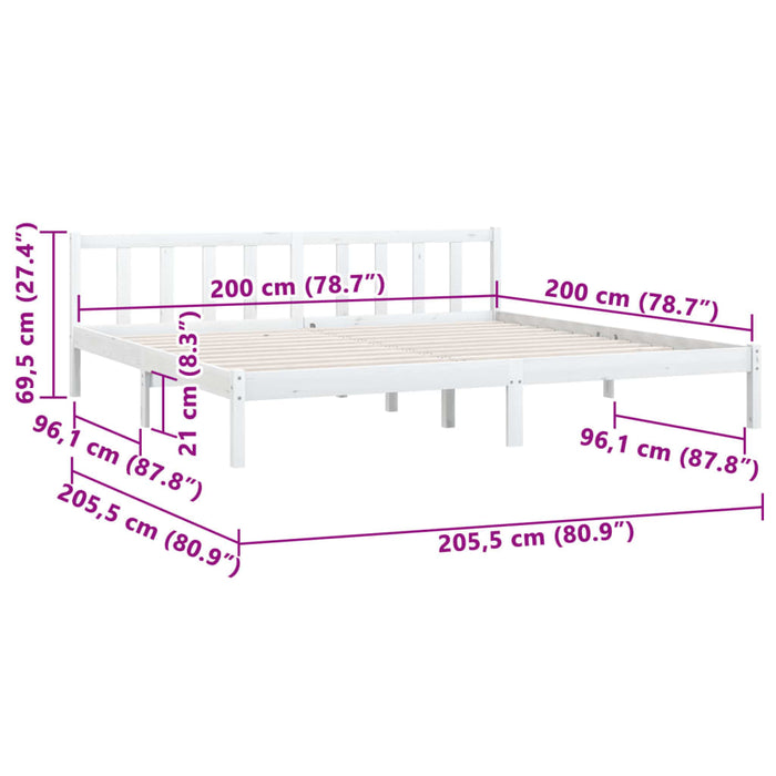 810103 vidaXL Cadru pat fără saltea Lemn masiv alb 200x200 cm