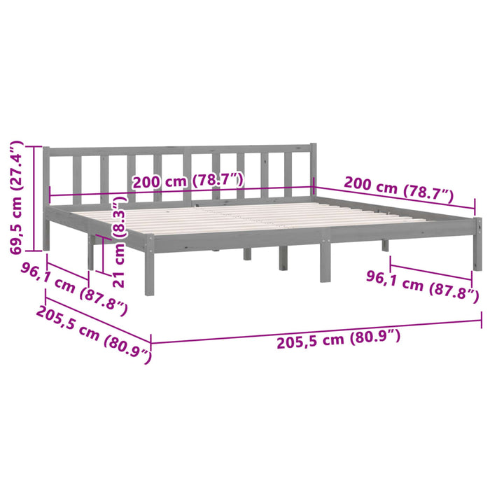 810104 vidaXL Bed Frame without Mattress Grey Solid Wood 200x200 cm