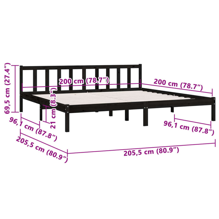 810106 vidaXL Cadru pat fără saltea Lemn masiv negru 200x200 cm