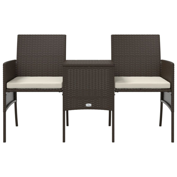 Garden Sofa 2-Seater with Table and Stools Brown Poly Rattan