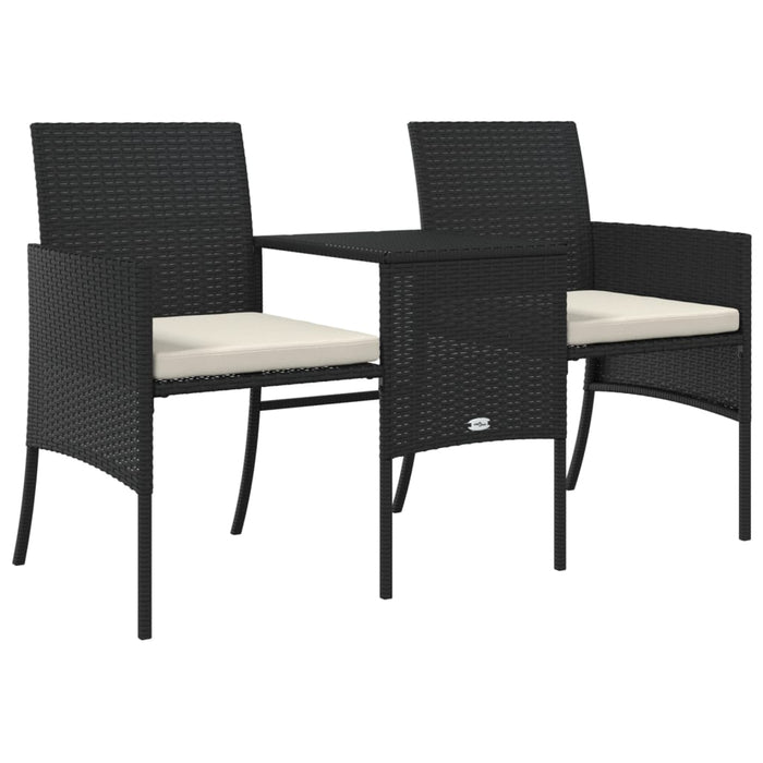 Garden Sofa 2-Seater with Table and Stools Black Poly Rattan