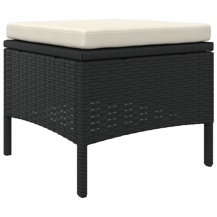 Garden Sofa 2-Seater with Table and Stools Black Poly Rattan