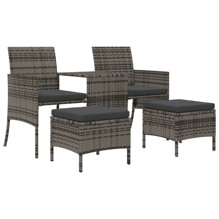 Garden Sofa 2-Seater with Table and Stools Grey Poly Rattan