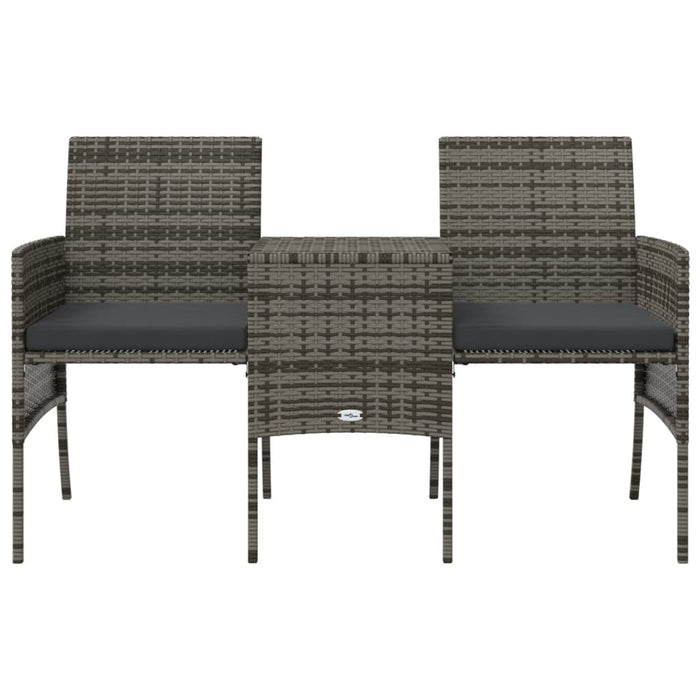 Garden Sofa 2-Seater with Table and Stools Grey Poly Rattan