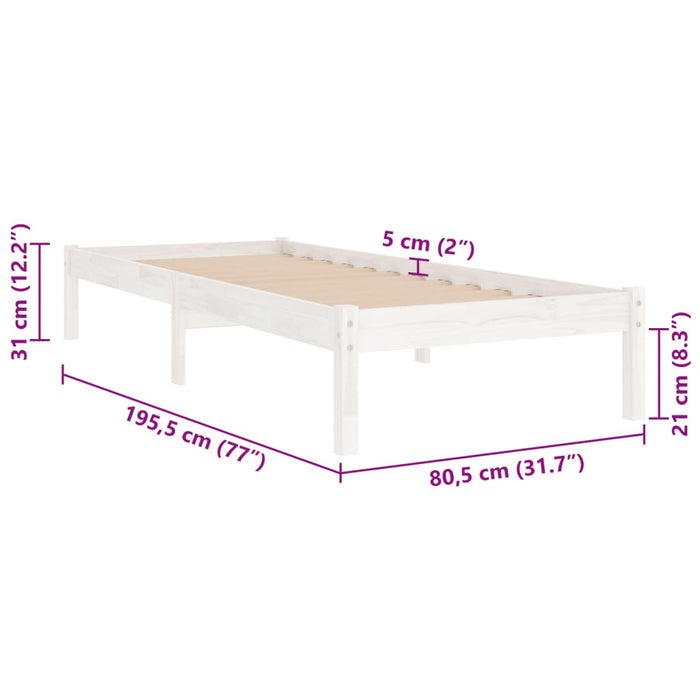 Bed Frame without Mattress White Solid Wood Small Single