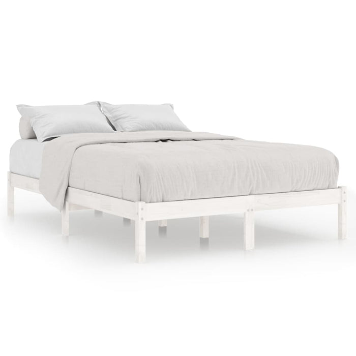 Bed Frame without Mattress White Solid Wood Double