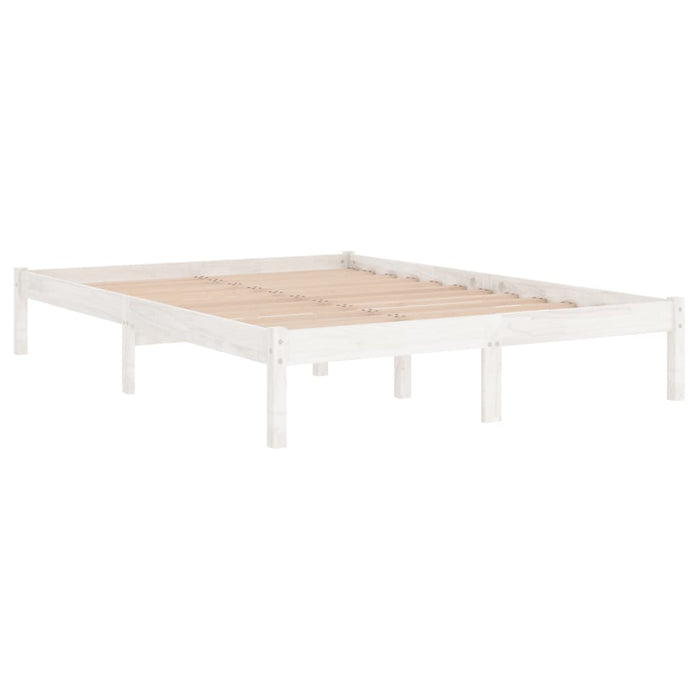 Bed Frame without Mattress White Solid Wood Double