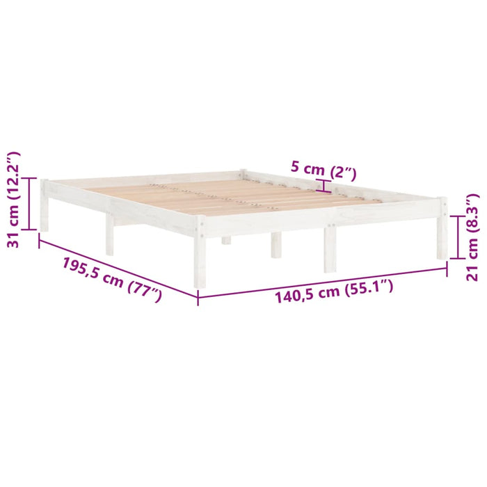 Bed Frame without Mattress White Solid Wood Double