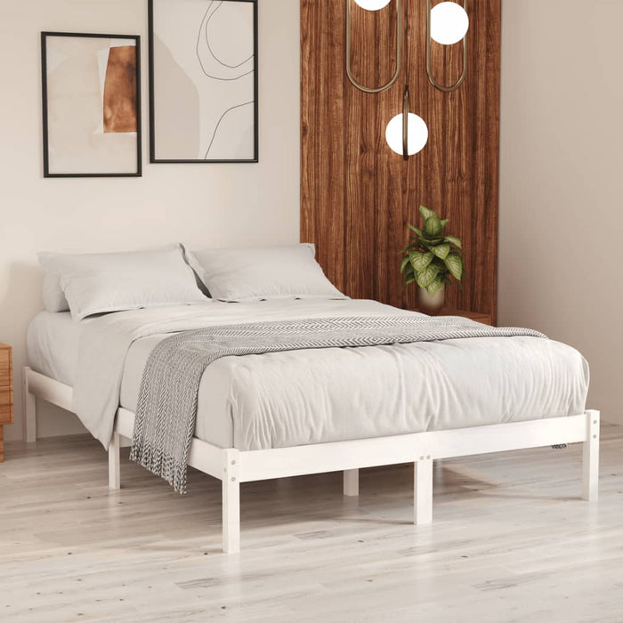 Bed Frame without Mattress White Solid Wood Double