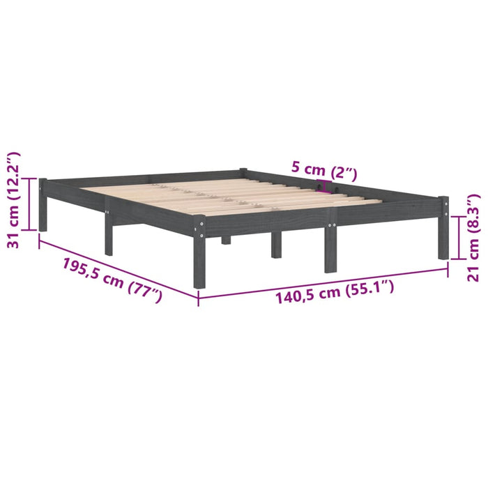 Bed Frame without Mattress Grey Solid Wood Double