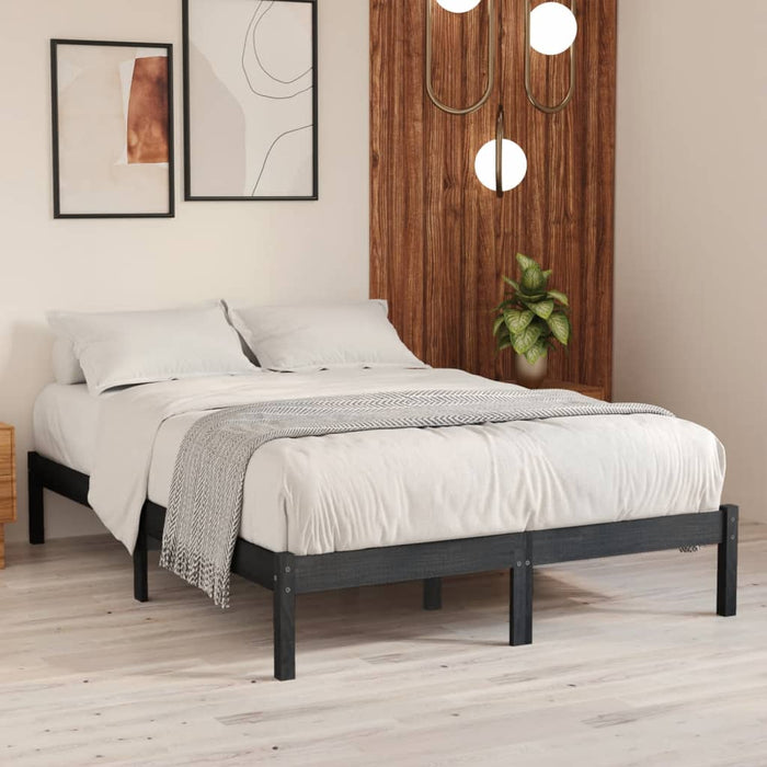 Bed Frame without Mattress Grey Solid Wood Double