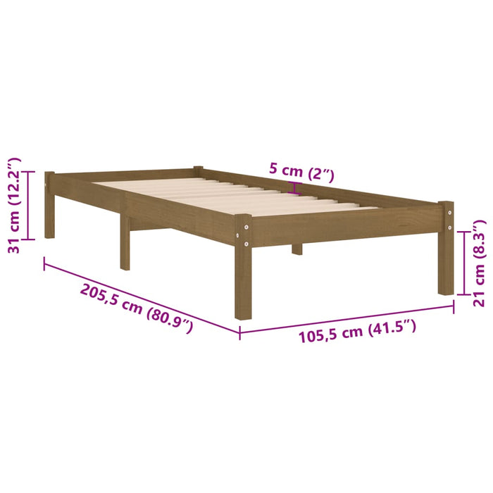 810010 vidaXL Bed Frame without Mattress Honey Brown Solid Wood 100x200 cm