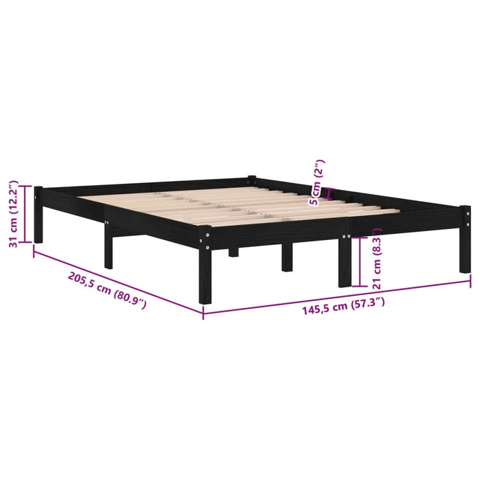 810021 vidaXL Bed Frame without Mattress Black Solid Wood 140x200 cm