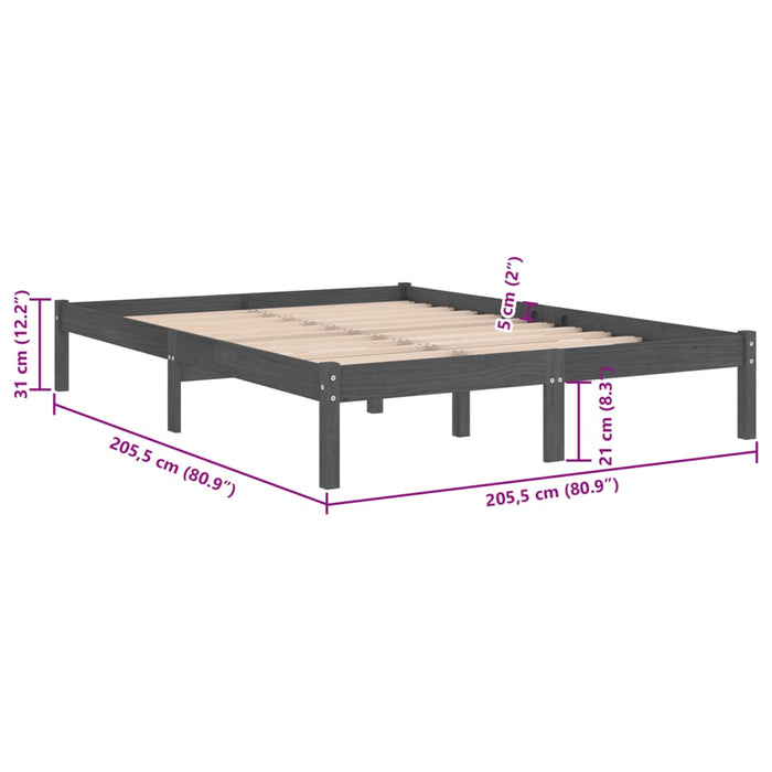 810039 vidaXL Bed Frame without Mattress Grey Solid Wood 200x200 cm