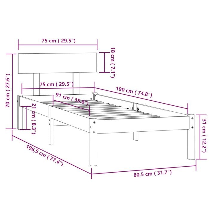 Bed Frame without Mattress White Solid Wood Small Single