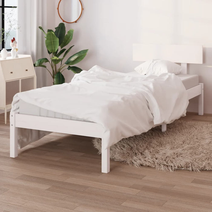 Bed Frame without Mattress White Solid Wood Small Single