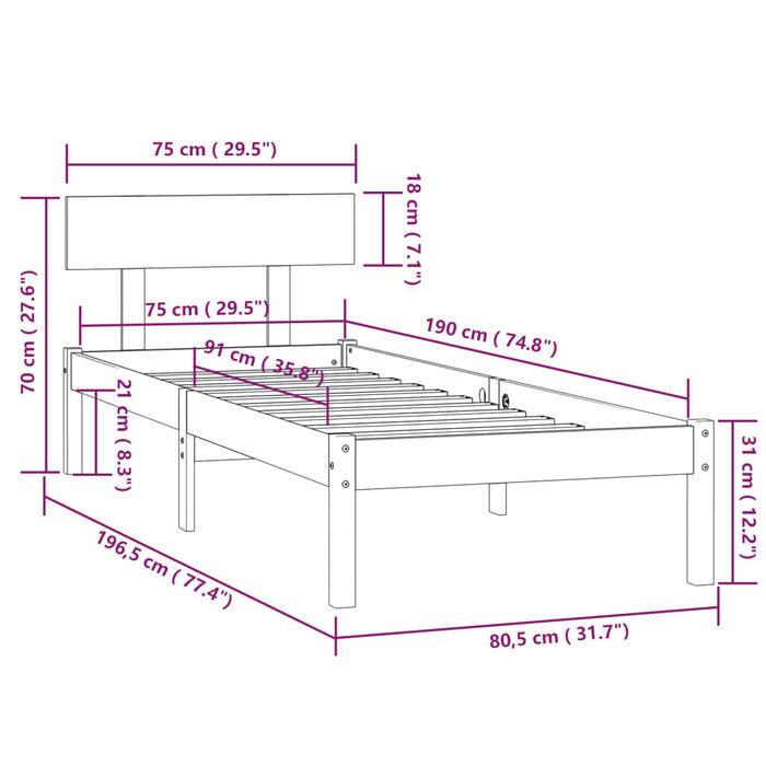 Bed Frame without Mattress Black Solid Wood Small Single