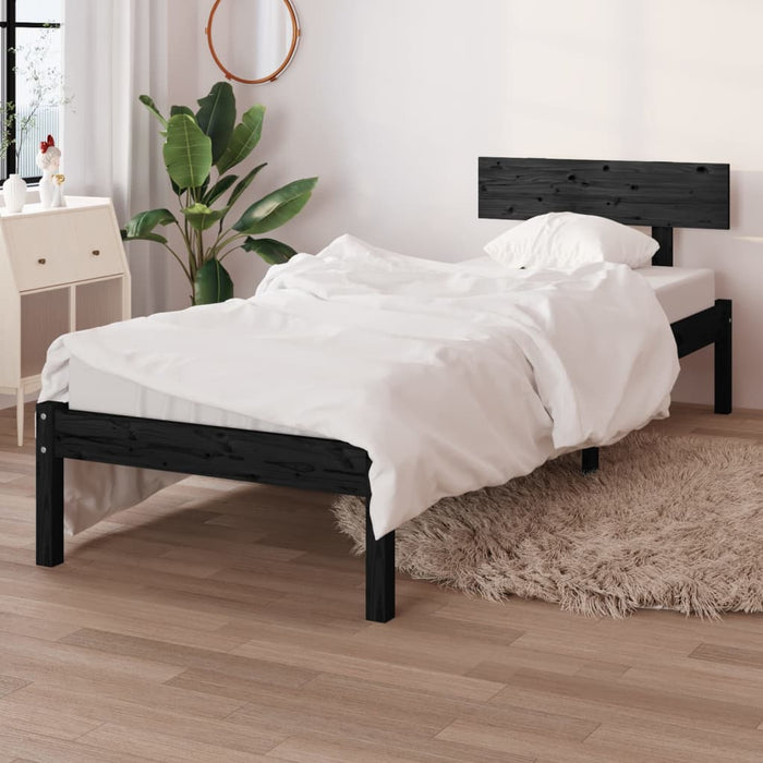 Bed Frame without Mattress Black Solid Wood Small Single