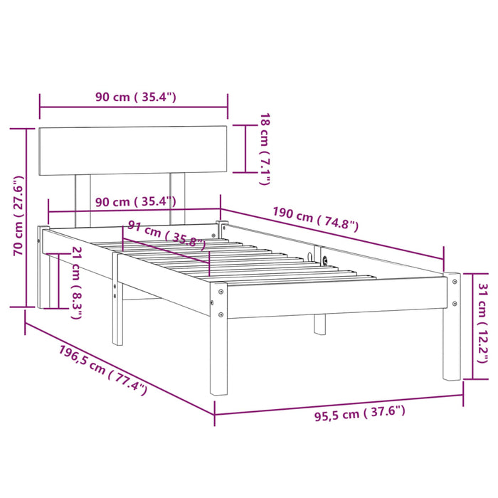 Bed Frame without Mattress Grey Solid Wood Pine Single