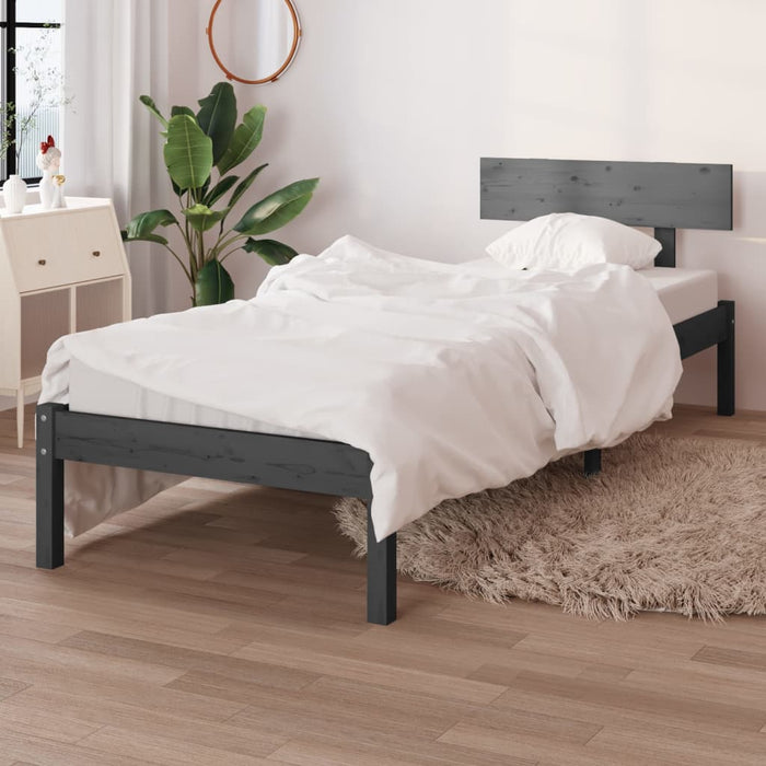 Bed Frame without Mattress Grey Solid Wood Pine Single