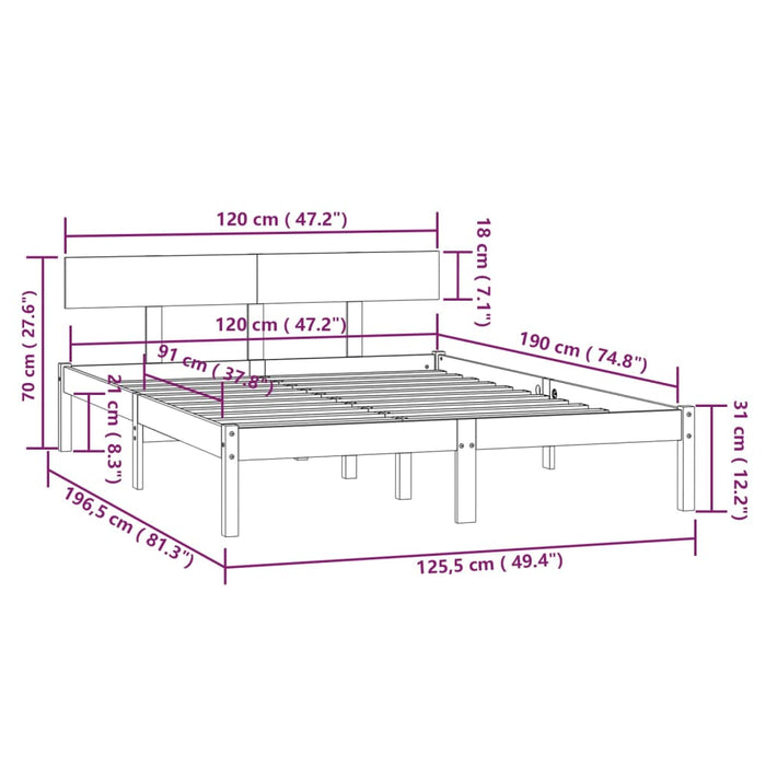 Bed Frame without Mattress White Solid Wood Small Double