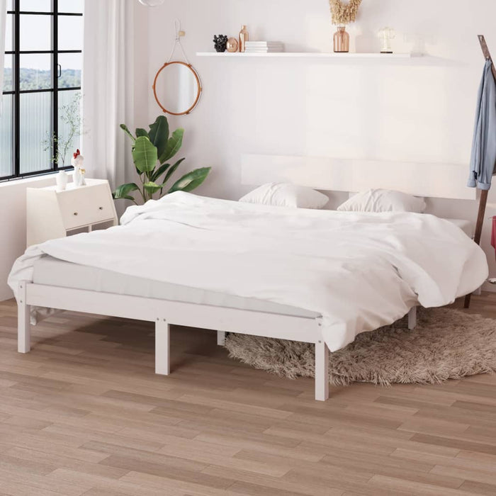 Bed Frame without Mattress White Solid Wood Small Double